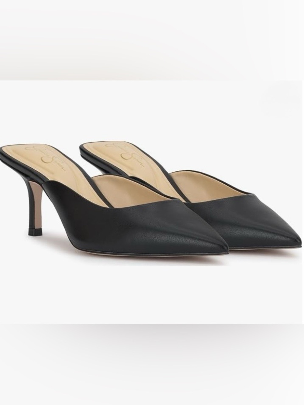 Jessica Simpson Black Pointed-Toe Kitten Heel Mules Size 6